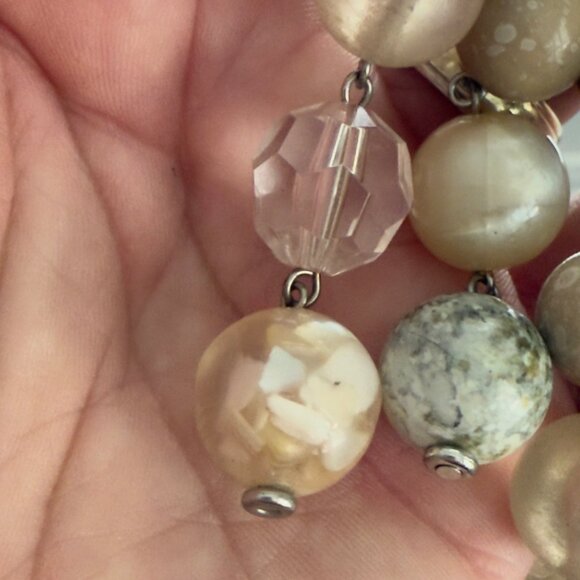 Multi-Strand Beaded Cluster Necklace Earthy Tones Champagne Cream Adjustable NY - Picture 6 of 13